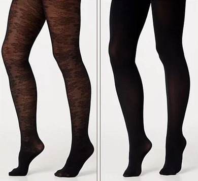 Legacy Lace and Solid Control Top Tights 2 Pack Black,Size E/F - Midtown Bargains