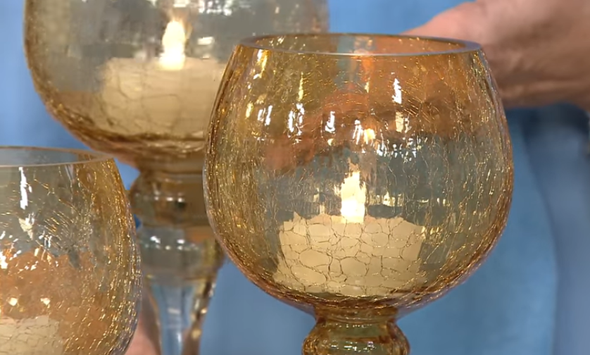 Set of 3 Crackle Glass Goblets with Tealights by Valerie, Amber – Midtown  Bargains