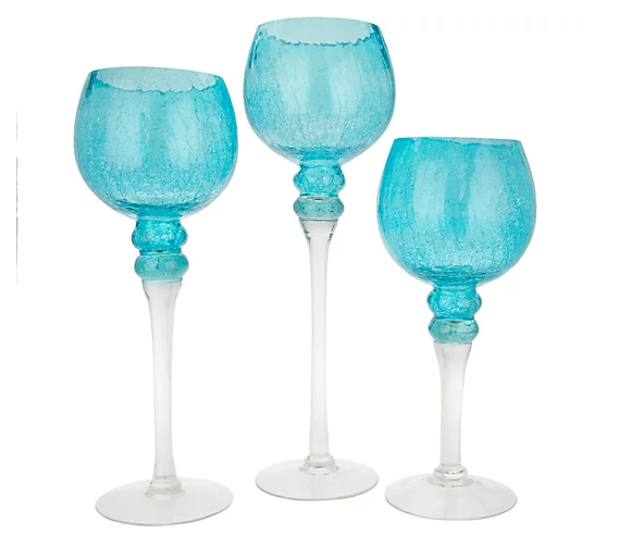 Set of 3 Crackle Glass Goblets with Tealights by Valerie, Amber – Midtown  Bargains