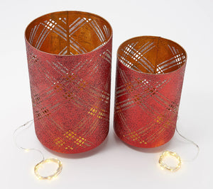 "As Is" Scott Living Set of 2 Metal Luminaries with Microlights Red, - Midtown Bargains