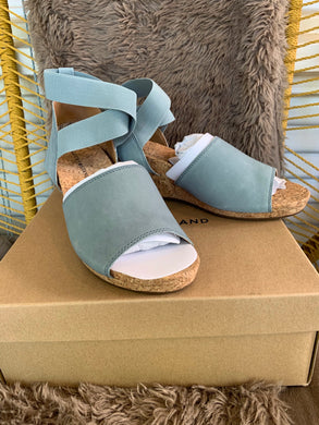 Lucky Brand Kyla Leather Ankle Wrap Wedge Sandal Shoes, Cloud Color - Midtown Bargains