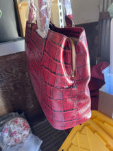G.I.L.I. Leather East/West Croco Embossed Shopper, Garnet