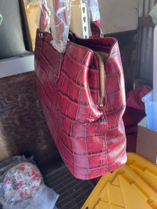 G.I.L.I. Leather East/West Croco Embossed Shopper, Garnet