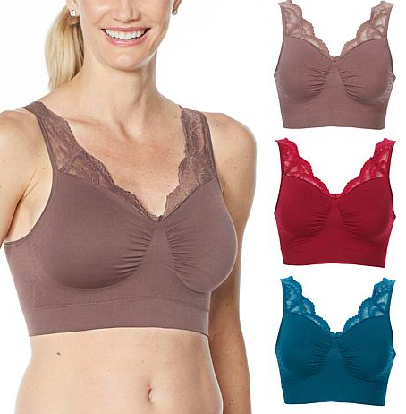 Rhonda Shear 3-pack Ahh Bra with Adjustable Straps and Lace Detail