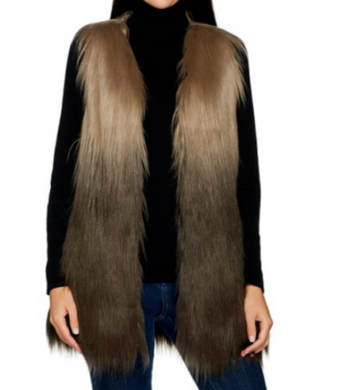 Lisa Rinna Collection Ombre Faux Fur Vest, Medium, Taupe/Dark Brown - Midtown Bargains