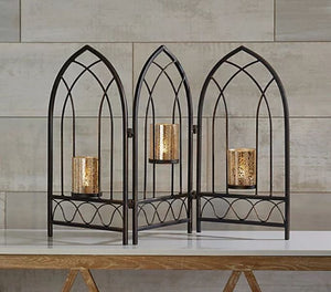 3-Panel Metal Screen with Mercury Glass Votives by Valerie Bronze/Gold, - Midtown Bargains