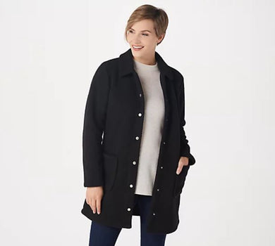 Denim & Co. Regular Sherpa Bonded with Fleece Snap Jacket XX-Small Black - Midtown Bargains