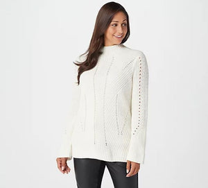 Lisa Rinna Collection Cable Knit Long-Sleeve Sweater XX-Small	Ivory - Midtown Bargains