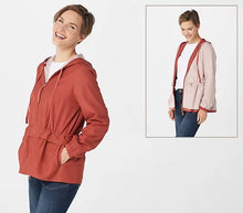 LOGO by Lori Goldstein Reversible Solid Nylon Hooded Jacket Small Red Clay - Midtown Bargains