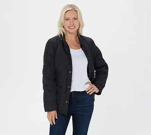Isaac Mizrahi Live! Reversible Quilted to Sherpa Jacket, Black - Midtown Bargains