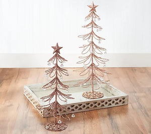 Set of 2 Glittered Wire Trees with Jewel Facets by Valerie Rose Gold, - Midtown Bargains