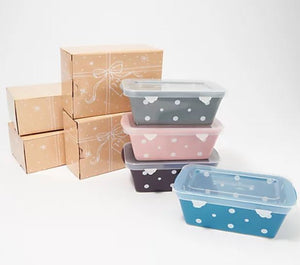 Temp-tations Set of 4 Mini Loaf Pans with Gift Boxes Polka Dot, - Midtown Bargains