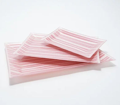 Temp-tations Stripe Set of 3 Glass Platters Rose Gold, - Midtown Bargains