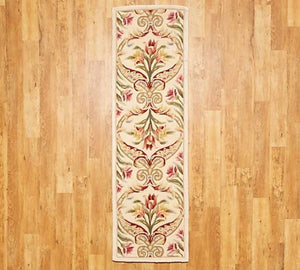 Royal Palace 2'3" x 8' Wool Floral Panel Runner Ivory, - Midtown Bargains