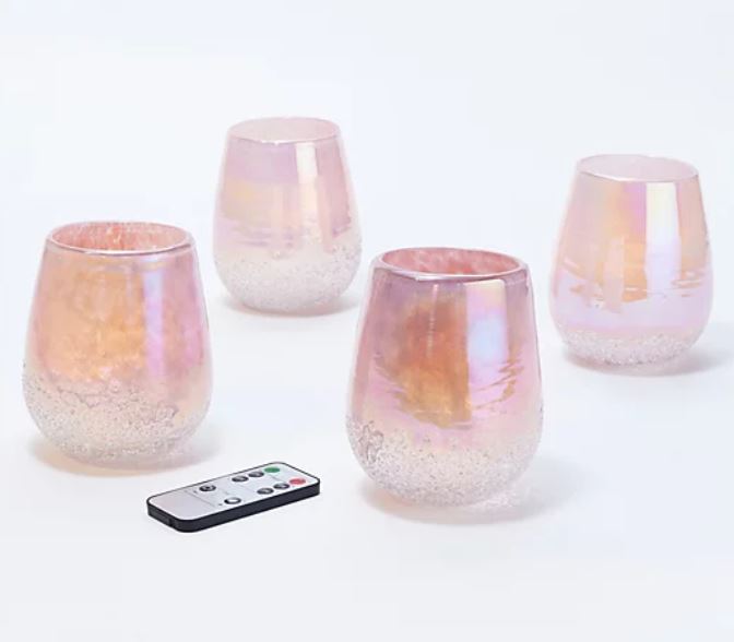 Home Reflections S/4 Glass Candle Holders with LED Votive Blush Color - Midtown Bargains