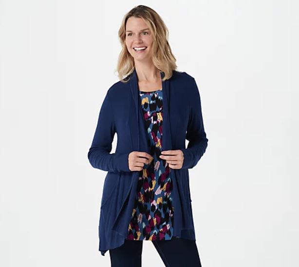 Laurie Felt Fuse Modal Open Front Wrap Cardigan X-Small Navy - Midtown Bargains