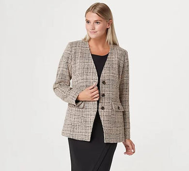 Linea by Louis Dell'Olio Boucle V-Neck Jacket Reg 14 Grey/Bisque - Midtown Bargains