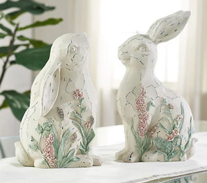 Set of 2 Bunnies with Embossed Floral Design by Valerie Stone, - Midtown Bargains