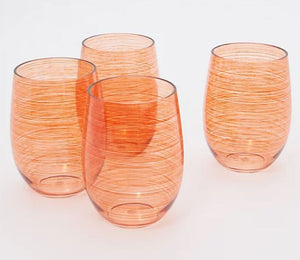 Scott Living Set of 4 Stemless Acrylic Drinkware Glasses Coral, - Midtown Bargains