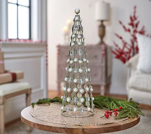 16" Pearl and Jewel Glitter Cone Tree by Valerie Silver, - Midtown Bargains