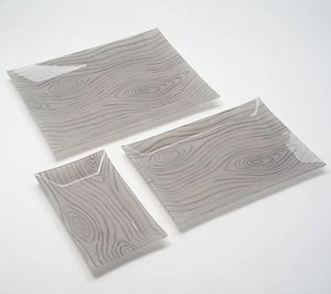 Temp-tations Woodland Set of 3 Glass Platters Grey, - Midtown Bargains