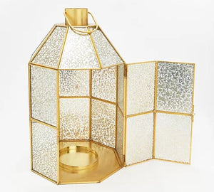 Martha Stewart 16" Metal and Mercury Glass Lantern Gold, - Midtown Bargains