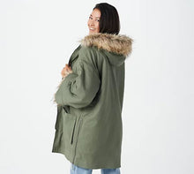 "As Is" Peace Love World Oversized Sherpa Lined Coat Size 1X	Olive - Midtown Bargains