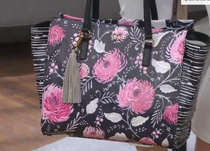 DENA East/West Shopper Tote w/ Pouch and Wristlet Pink Rose Bloom, - Midtown Bargains