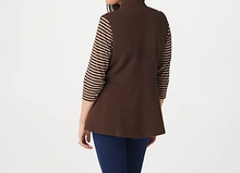 "As Is" Denim & Co. Active Striped 3/4 Sleeve Top w/Zip Front Peplum Vest Set, Size 1X	Black - Midtown Bargains