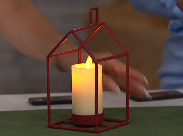 Luminara Metal House Lantern with Slim Wax Votive and Remote Garnet Red Color - Midtown Bargains