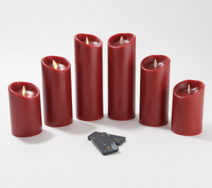 Luminara Set of 6 Assorted Pillars w/Gift Boxes & Remotes Red, - Midtown Bargains