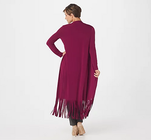 Attitudes by Renee Regular Como Jersey Duster w/ Fringe Classic Blue,Size 2X - Midtown Bargains