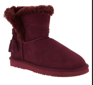 Lamo Water & Stain Resistant Suede Tassel Ankle Faux Fur Boots, Thalia Burgundy, Size 7 - Midtown Bargains