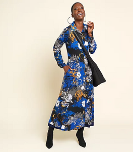 Attitudes by Renee Regular Duster & Sleeveless Maxi Dress Set Botanical/Navy ,Size 5X - Midtown Bargains