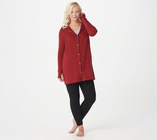 Cuddl Duds Comfortwear Snap Front Hooded Cardigan X-Small Chili Red - Midtown Bargains