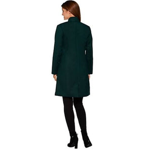 H by Halston Knee Length Snap Front Coat with Notch Colla, Size 10, Dark Emerald - Midtown Bargains