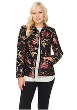 Susan Graver Tapestry Zip Front Jacket, Size 10, Black/Purple - Midtown Bargains