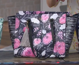 DENA East/West Shopper Tote w/ Pouch and Wristlet Pink Rose Bloom, - Midtown Bargains