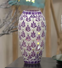 12" Illuminated Mosaic Vase with Jewels by Valerie Purple, - Midtown Bargains