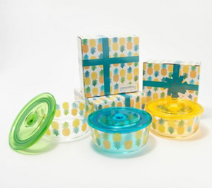 Temp-tations Set of (3) 24-oz Glass Storage Bowls Pineapple, - Midtown Bargains