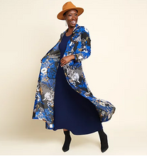 Attitudes by Renee Regular Duster & Sleeveless Maxi Dress Set Botanical/Navy ,Size 5X - Midtown Bargains