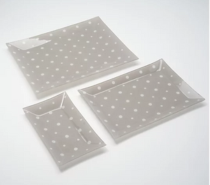 Temp-tations Polka Dot Set of 3 Glass Platters Grey, - Midtown Bargains