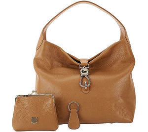 Dooney & Bourke Leather Hobo with Logo Lock and Accessories Natural, - Midtown Bargains