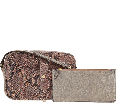 G.I.L.I. Leather Crossbody Bag with Removable Pouch Sienna Snake, - Midtown Bargains