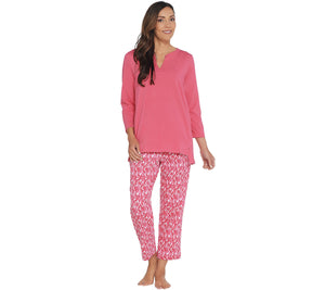 Stan Herman Jersey Knit Tunic and Slim Pant Lounge Set Rosy Coral	Small - Midtown Bargains