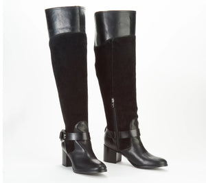 Marc Fisher Leather/Suede Medium Calf Over the Knee Boots - Editer Black,7 Medium - Midtown Bargains