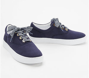 Isaac Mizrahi Live! Canvas Sneakers with Gingham Laces - Midtown Bargains