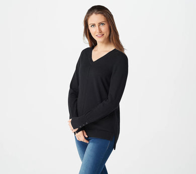 Attitudes by Renee Cotton and Cashmere Blend Sweater Black,Small - Midtown Bargains