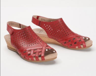 Earth Leather Perforated Wedge Sandals, Pisa Galli - Midtown Bargains