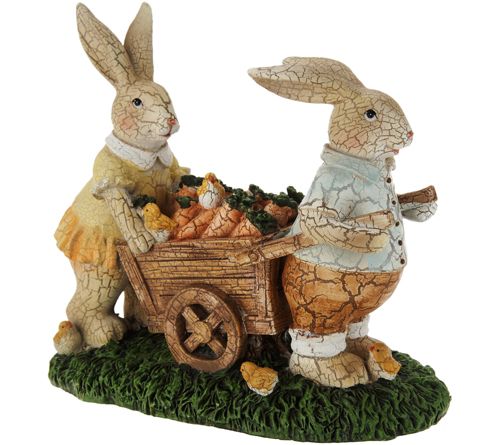 Bunnies w/ Carrot Cart Spring Figurin by Valerie